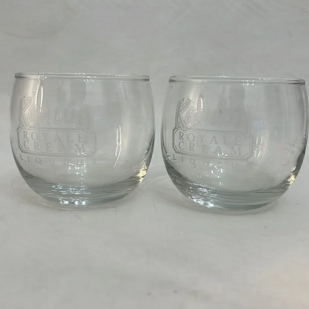 Kahlua Glasses Royal Cream Liquor Set 2 White Logo 8 Oz Each 2 3/4 In Tall Bar